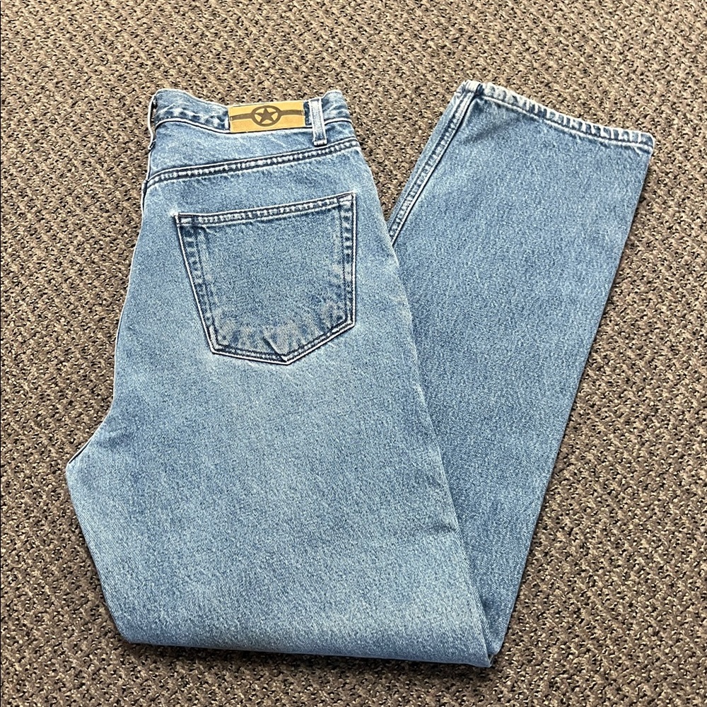 Men's Light Blue Haggar Mustang Jeans Label Size 34x32 Star Logo Relaxed Fit Y2K